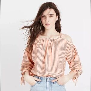 Madewell red/white striped cold shoulder Women's Top, L